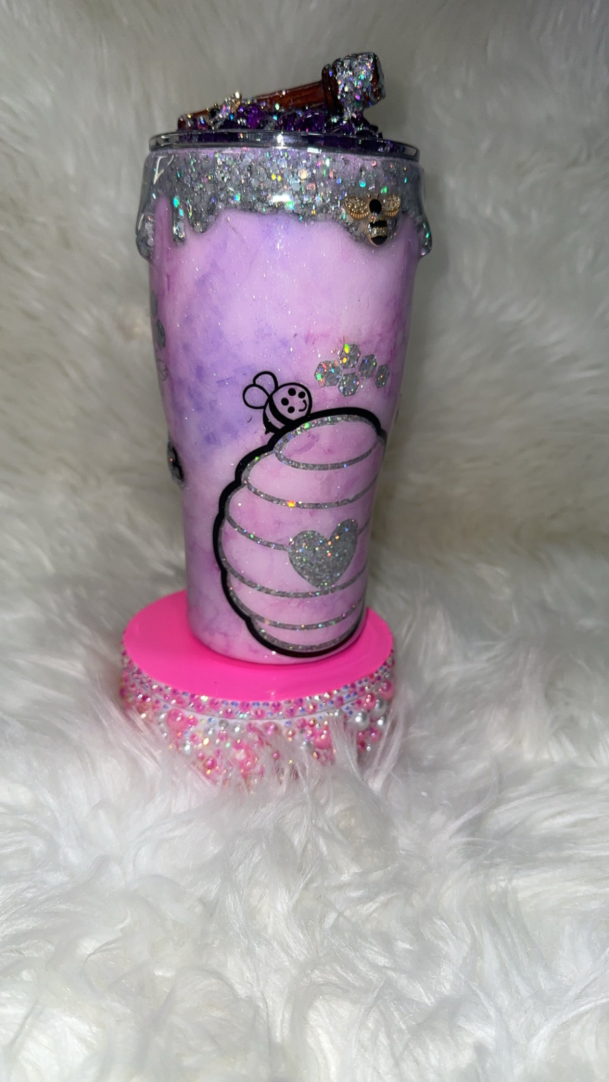 Silver /purple bee tumbler