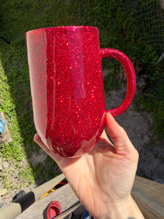 16 oz red glitter mug