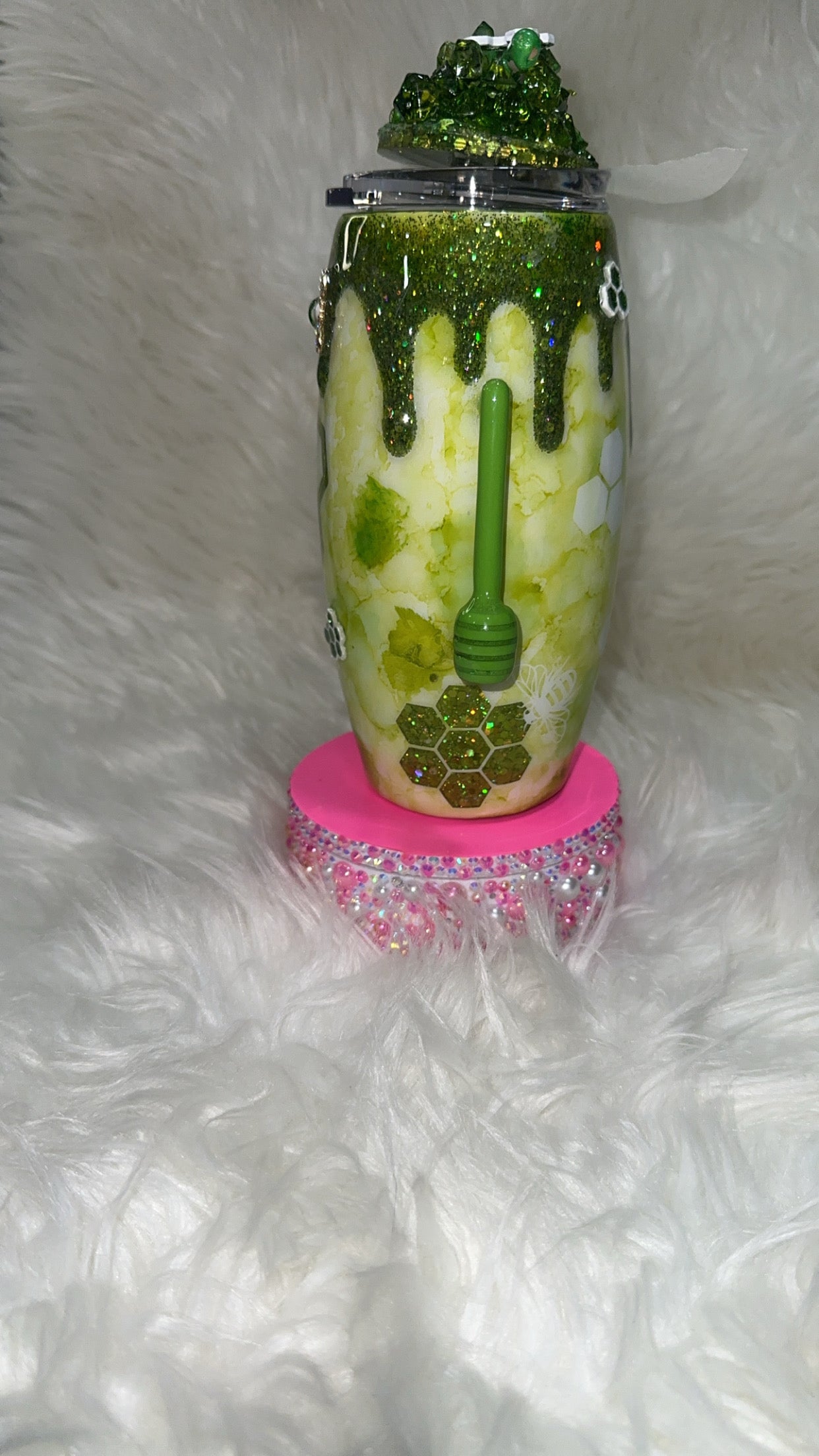 Green watercolor bee tumbler