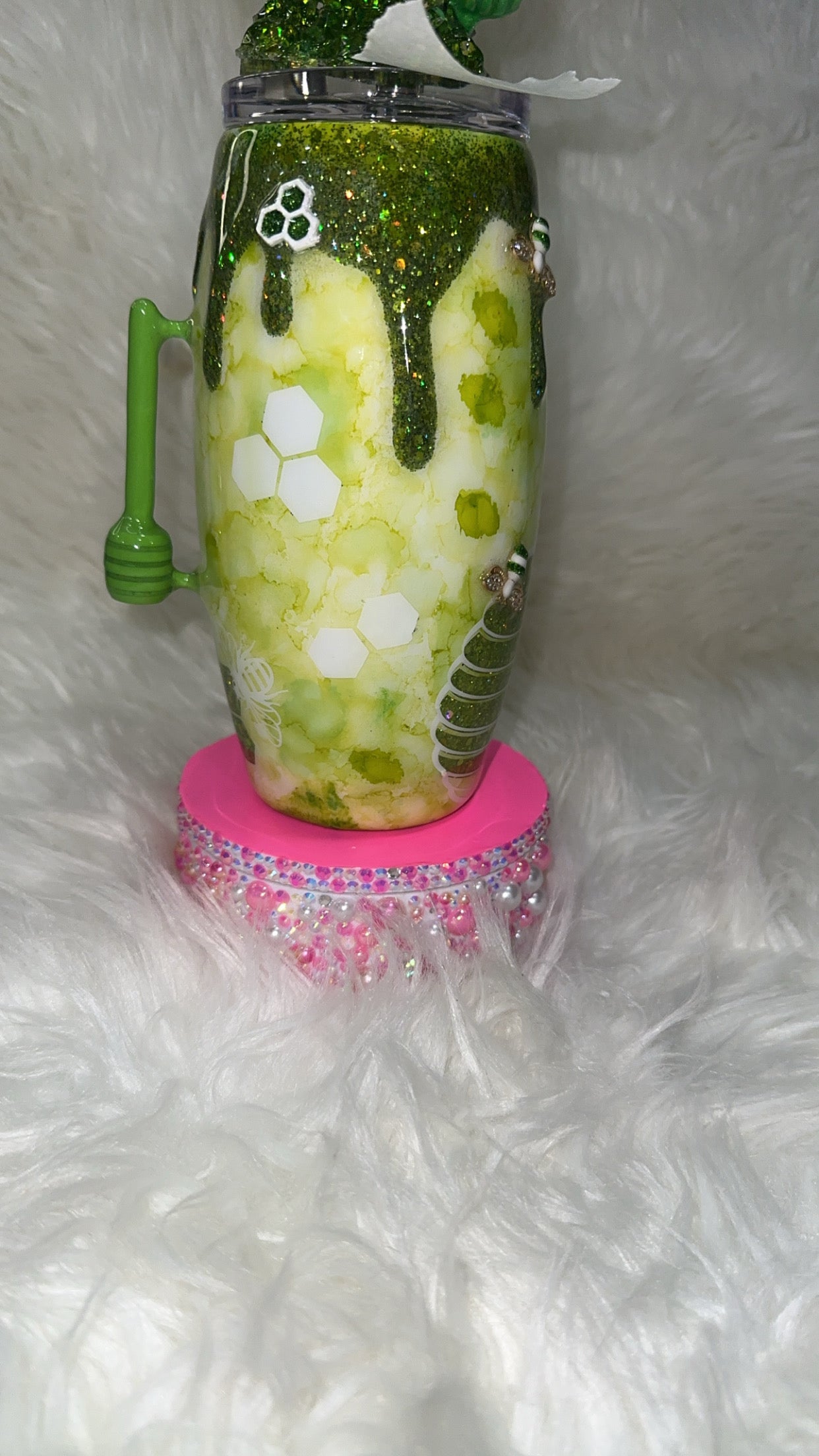 Green watercolor bee tumbler