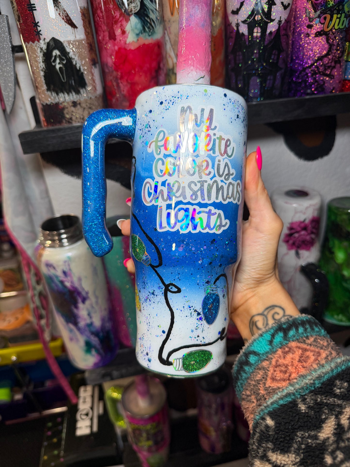 30 oz blue Christmas light / light up tumbler