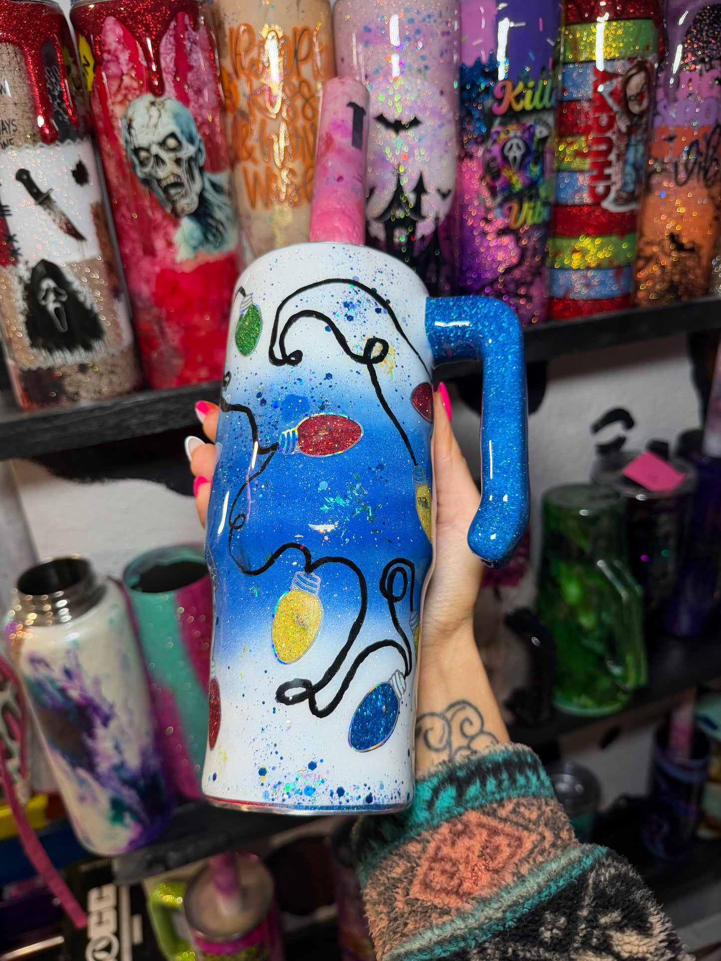 30 oz blue Christmas light / light up tumbler