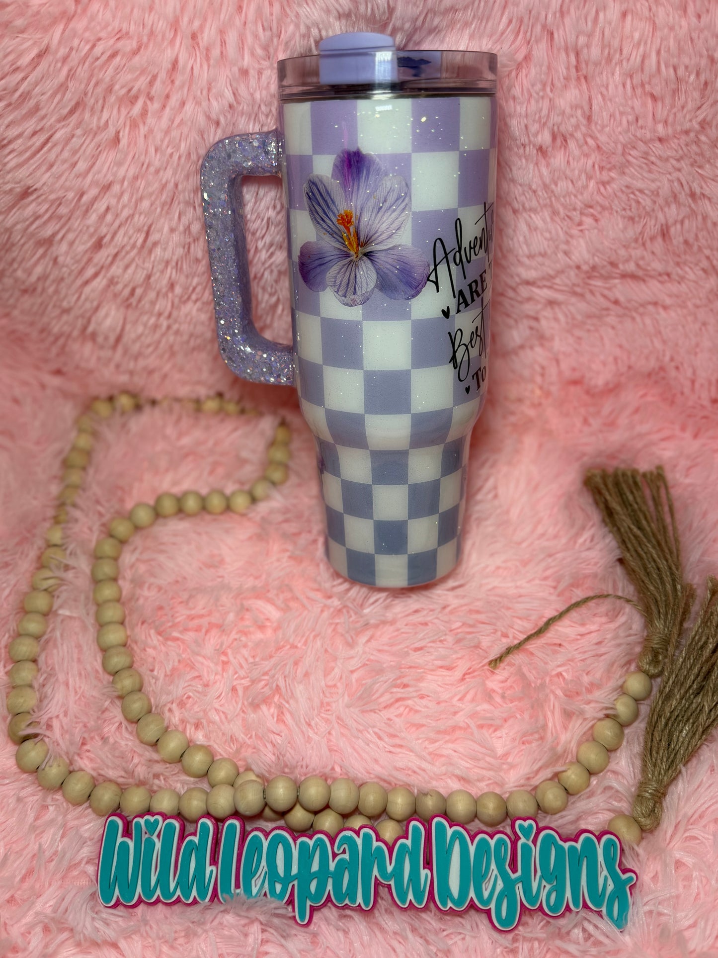 94-40 oz purple checkered . Adventures are the best way to learn