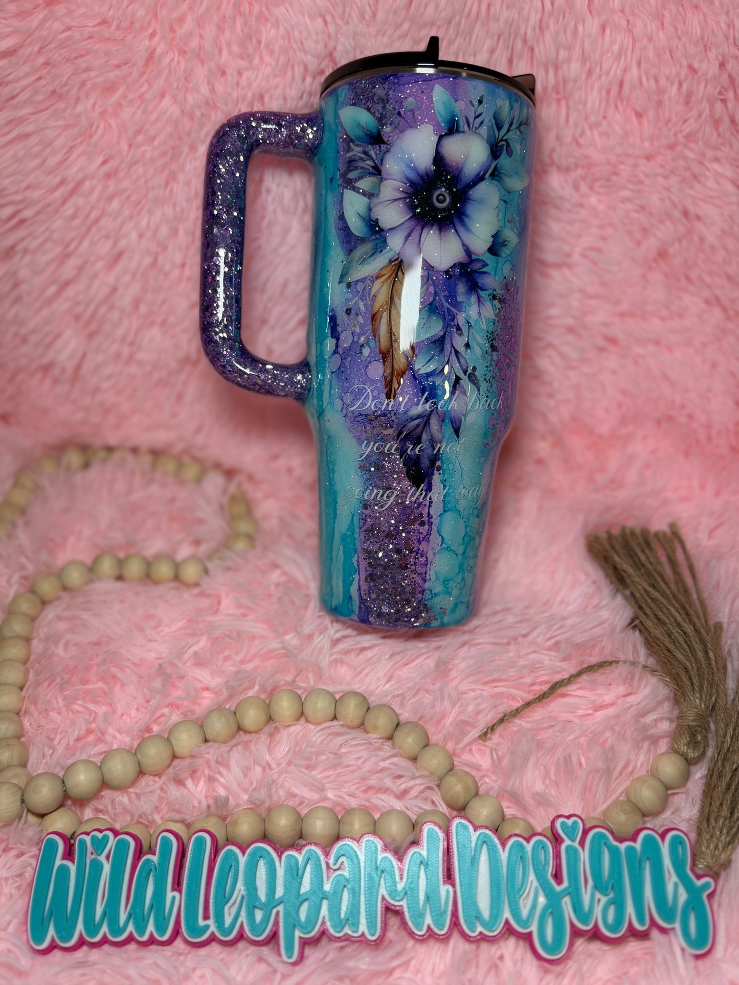 86- 40 oz purple blue rustic raindrop . Don’t look back your not going that way