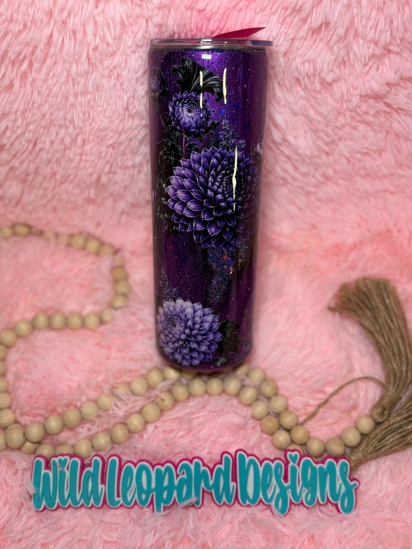 50- 30 oz purple floral tooled lesther
