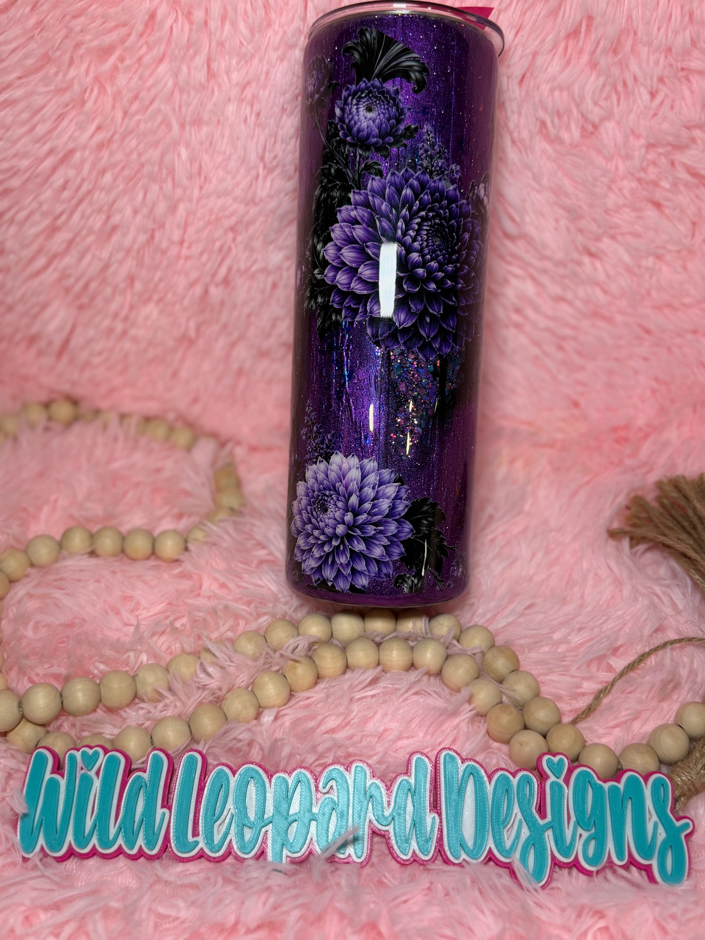 50- 30 oz purple floral tooled lesther