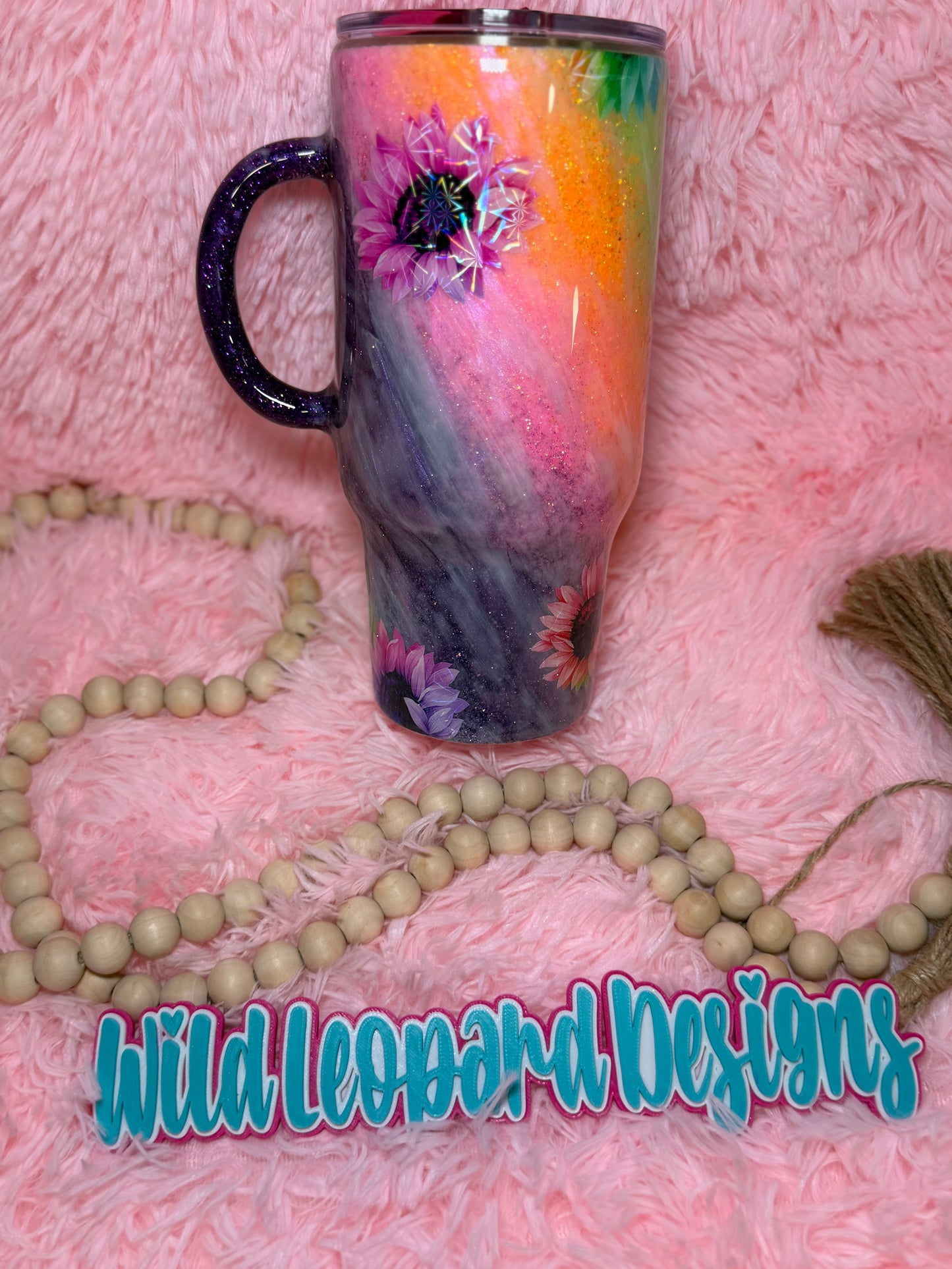 41- 24 oz travel rainbow milky way with flowers . Gratitude turns everything we have into enough