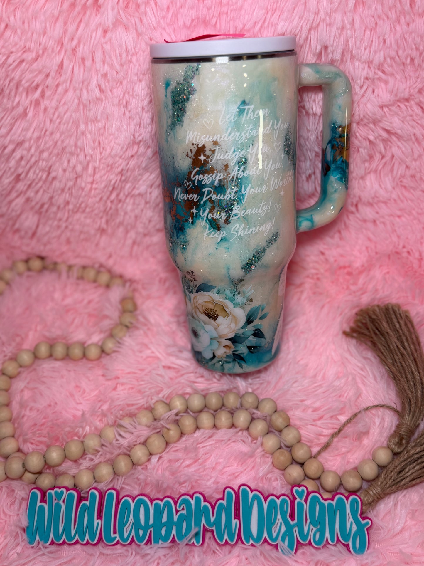 38- 40 oz teal cream marble let them