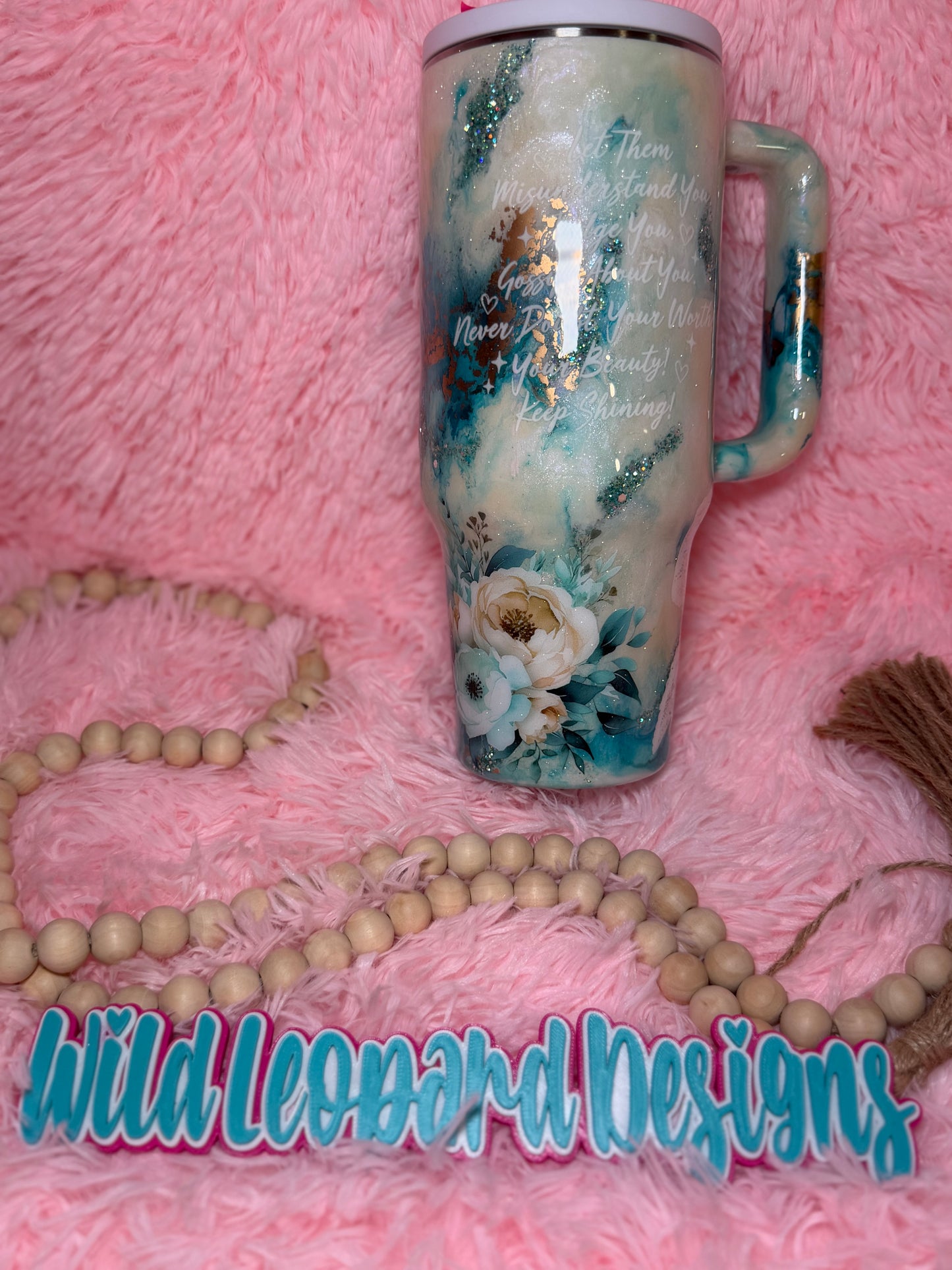 38- 40 oz teal cream marble let them