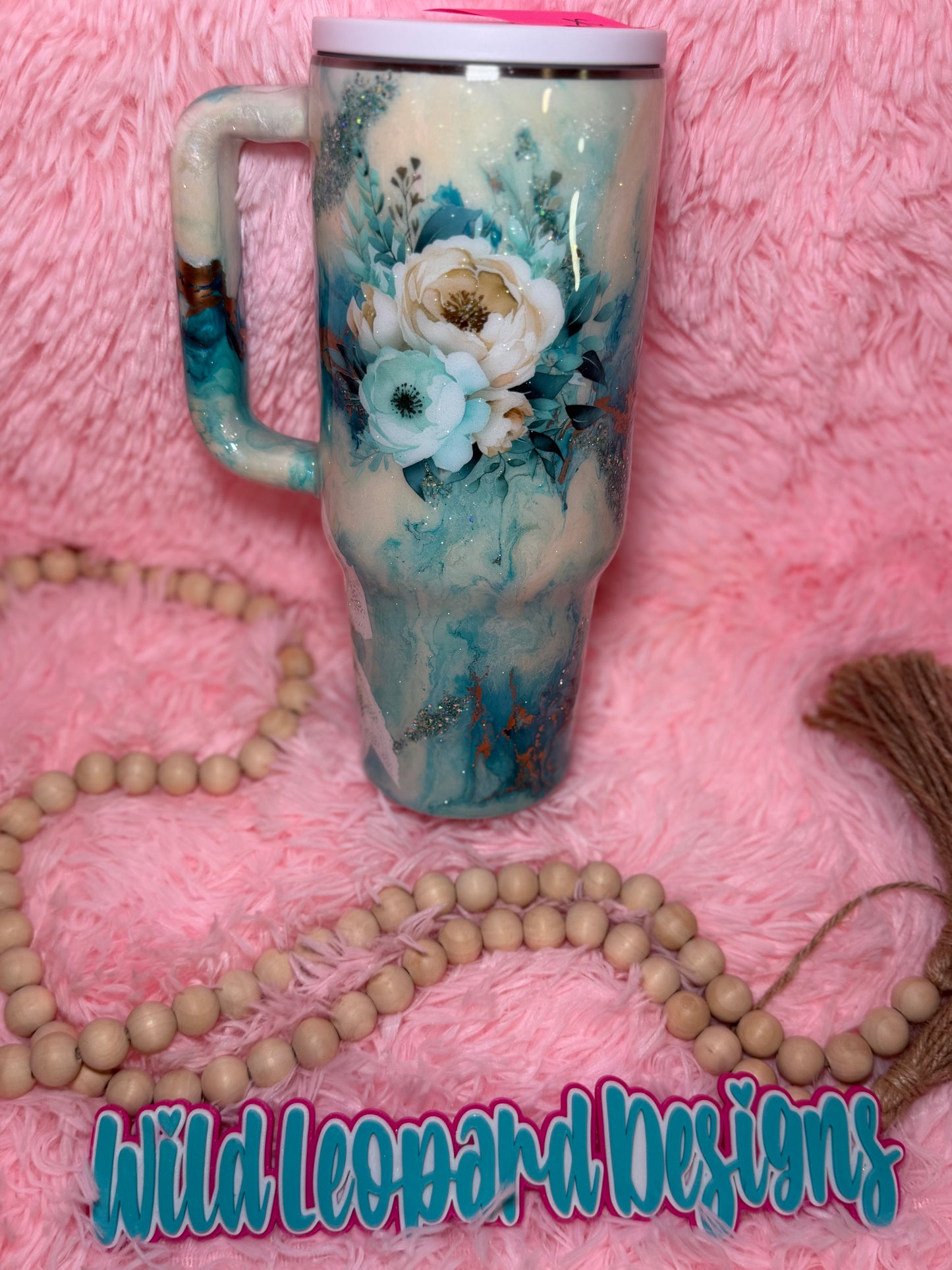 38- 40 oz teal cream marble let them
