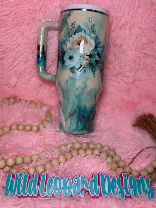 38- 40 oz teal cream marble let them