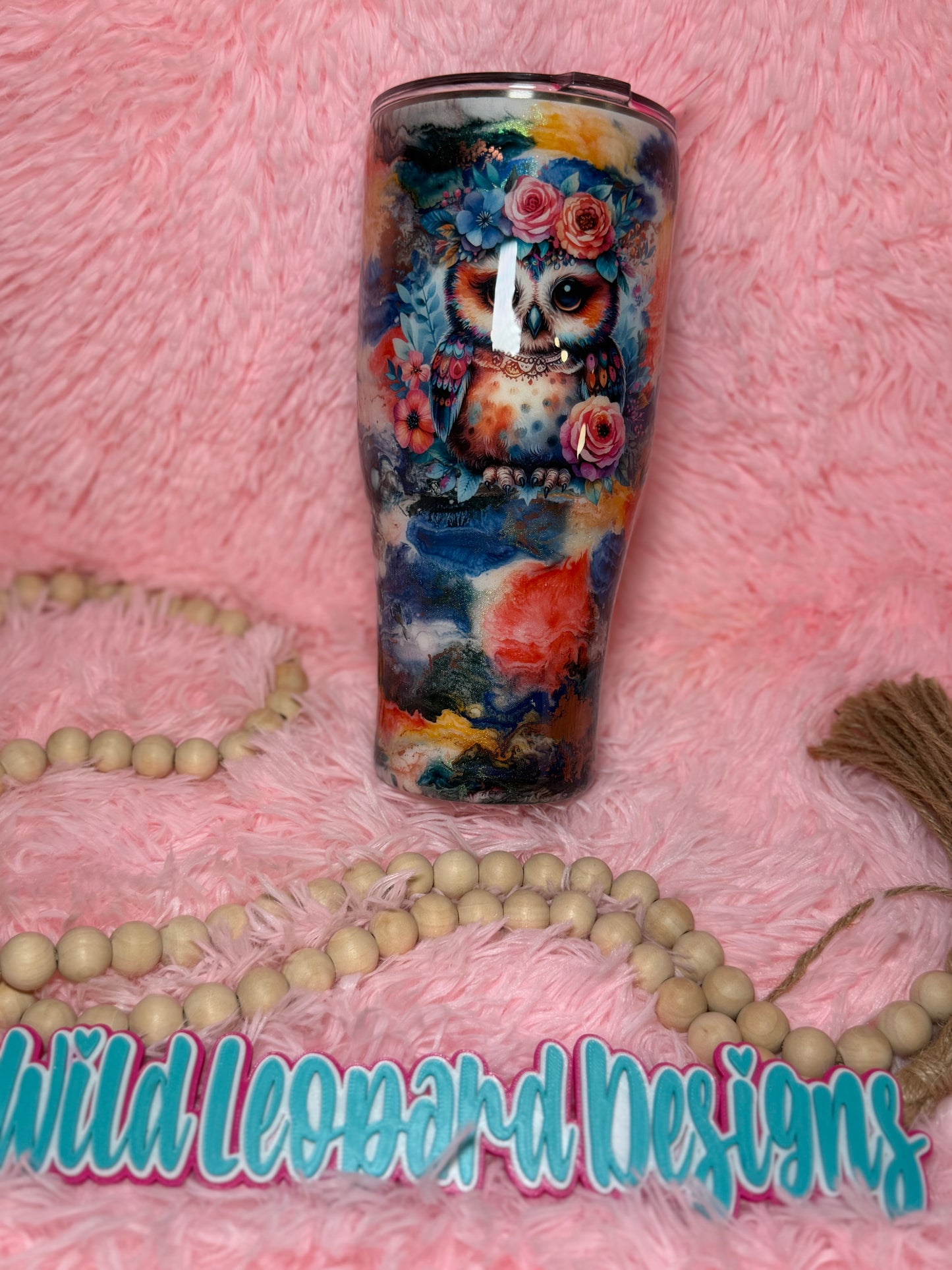 36- 32 oz coral blue owl