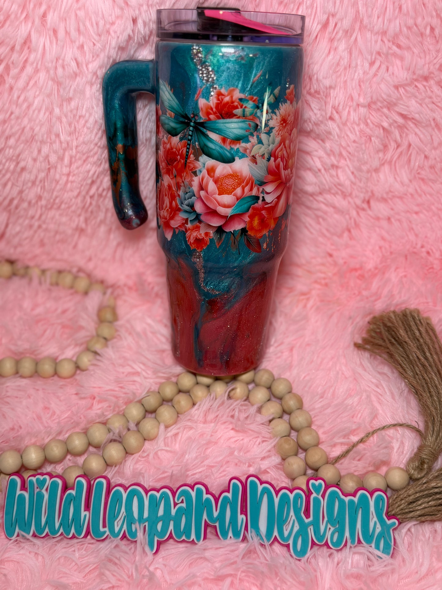 25-30 oz teal and coral dragon fly