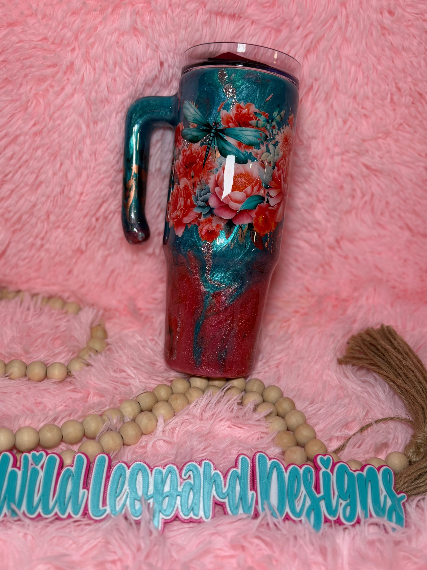 25-30 oz teal and coral dragon fly