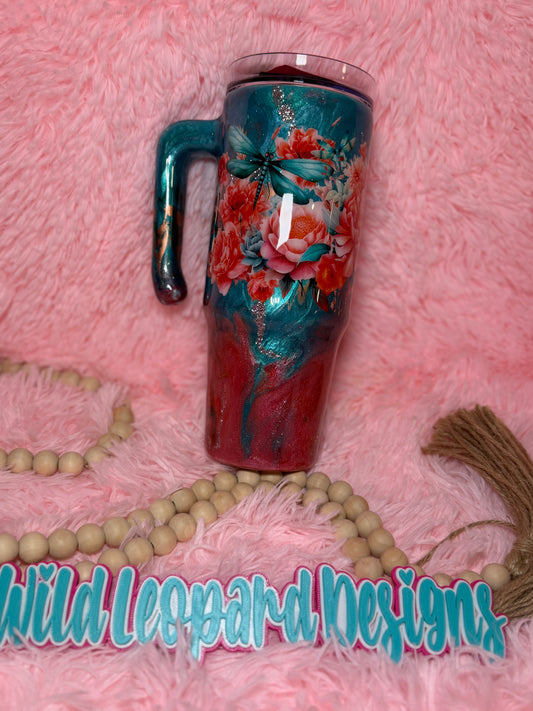 25-30 oz teal and coral dragon fly