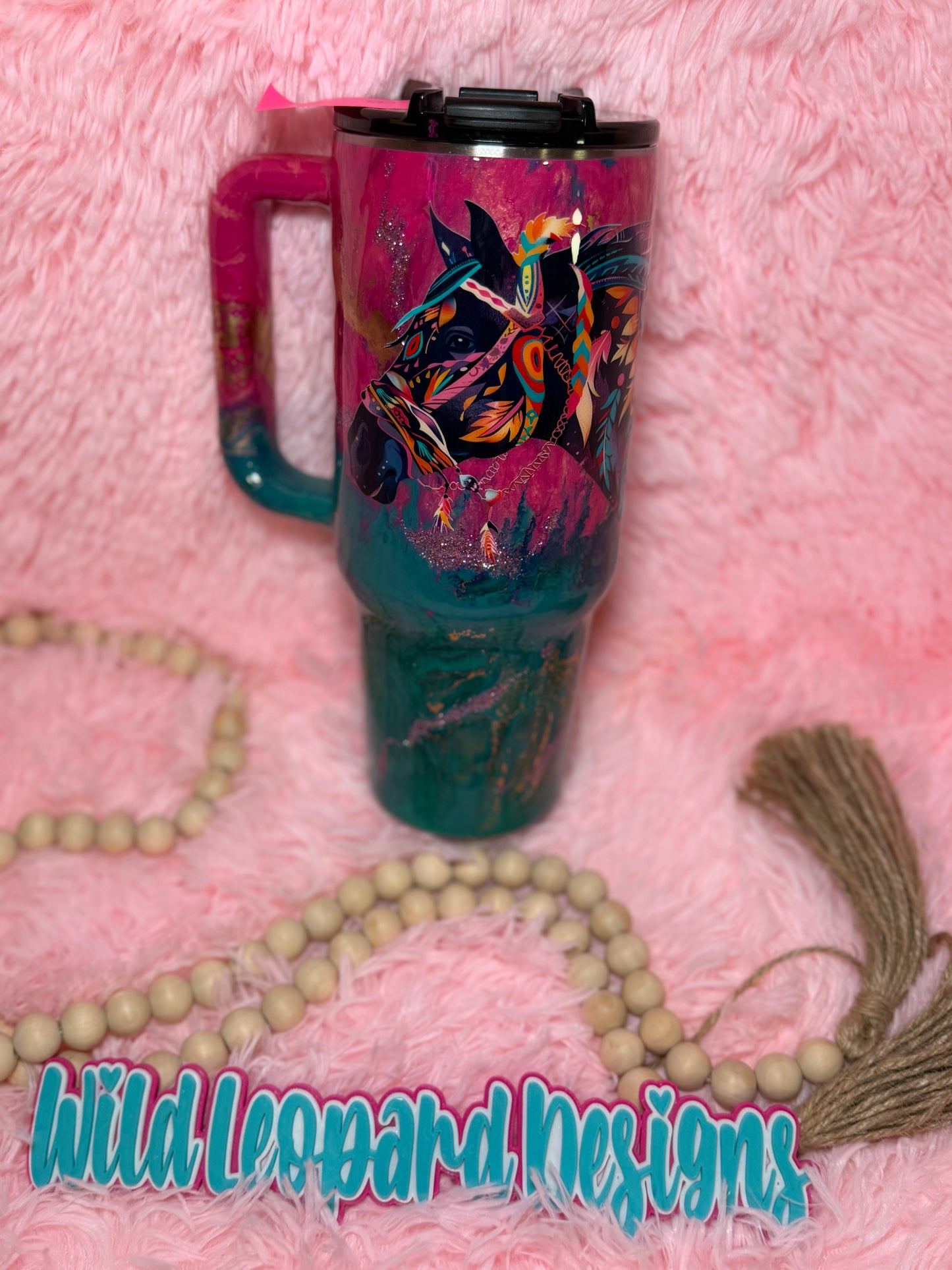 12-40 oz horse dual marble pink teal