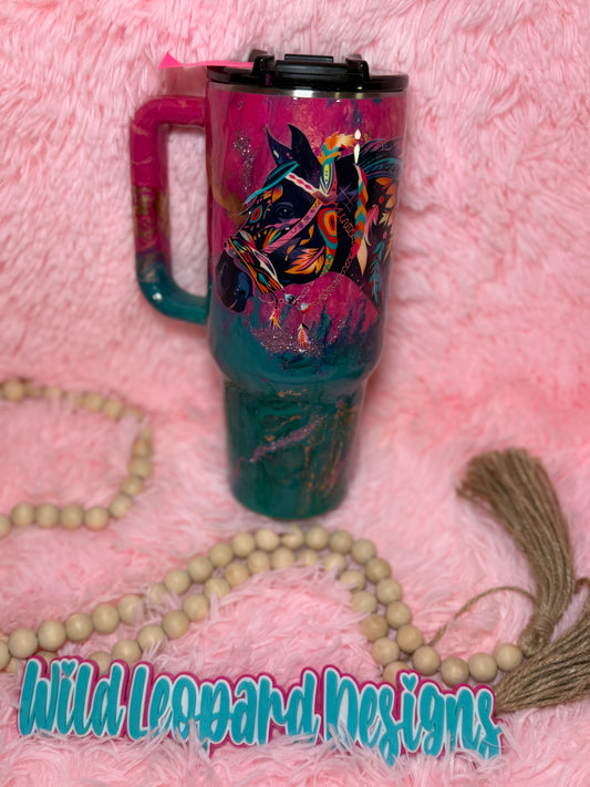 12-40 oz horse dual marble pink teal