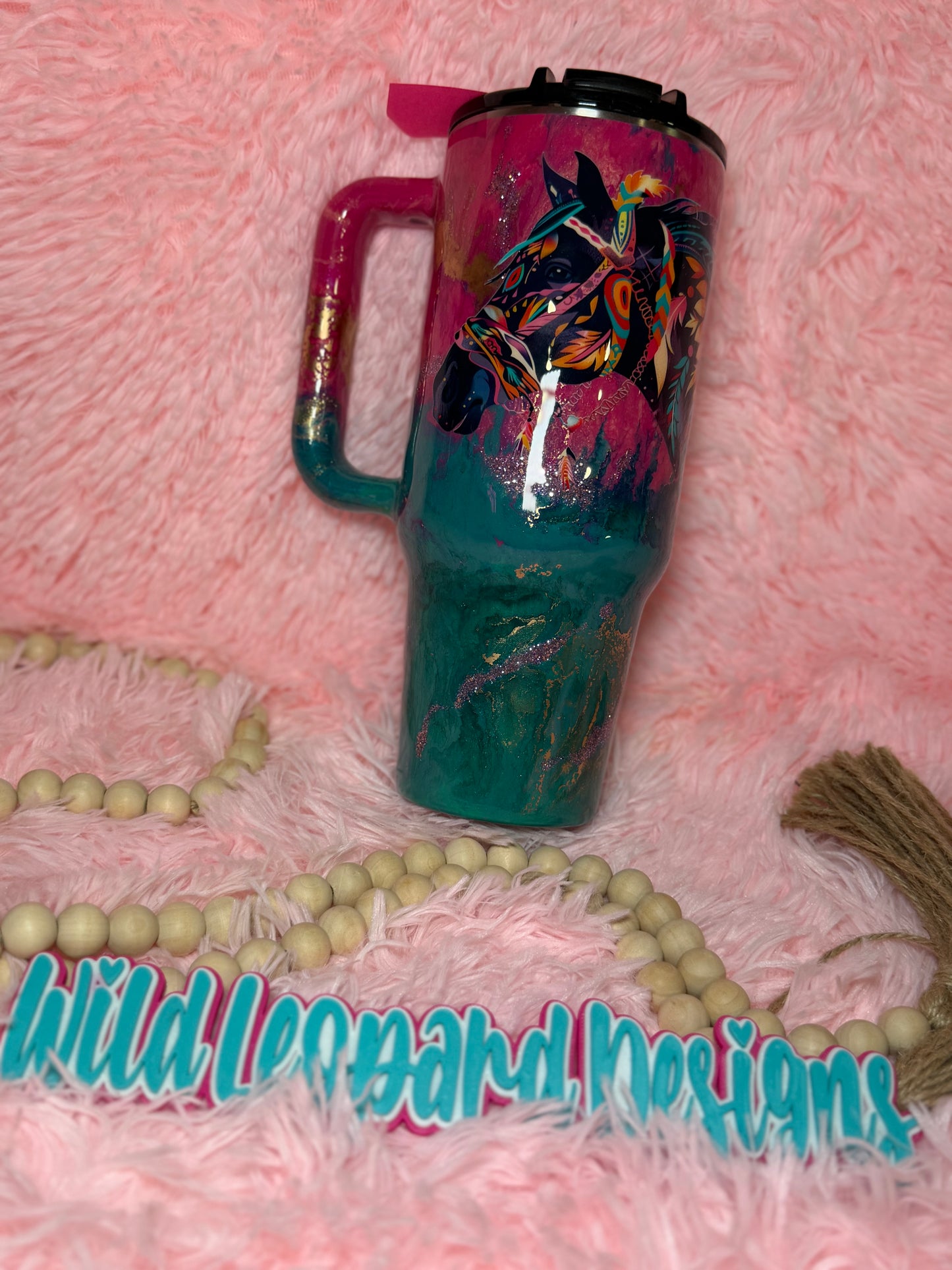 12-40 oz horse dual marble pink teal