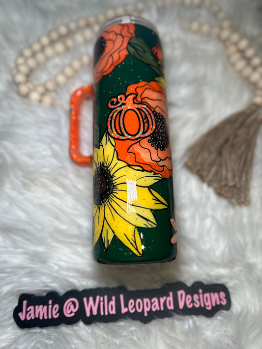 Hand painted with pumpkin peekaboo 30 oz handle