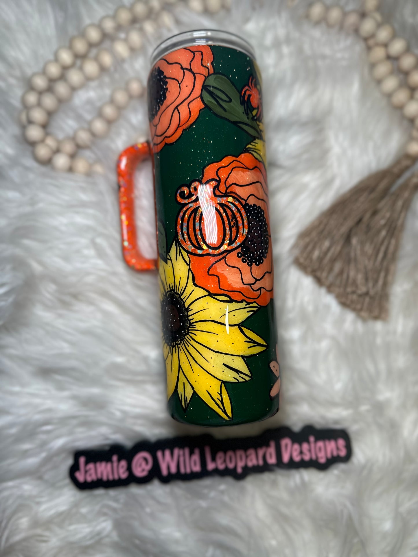 Hand painted with pumpkin peekaboo 30 oz handle