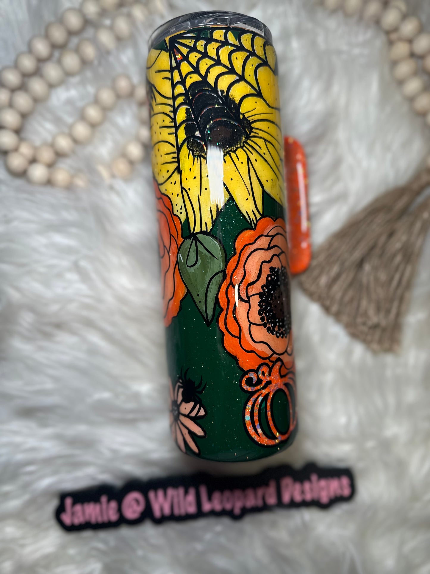 Hand painted with pumpkin peekaboo 30 oz handle