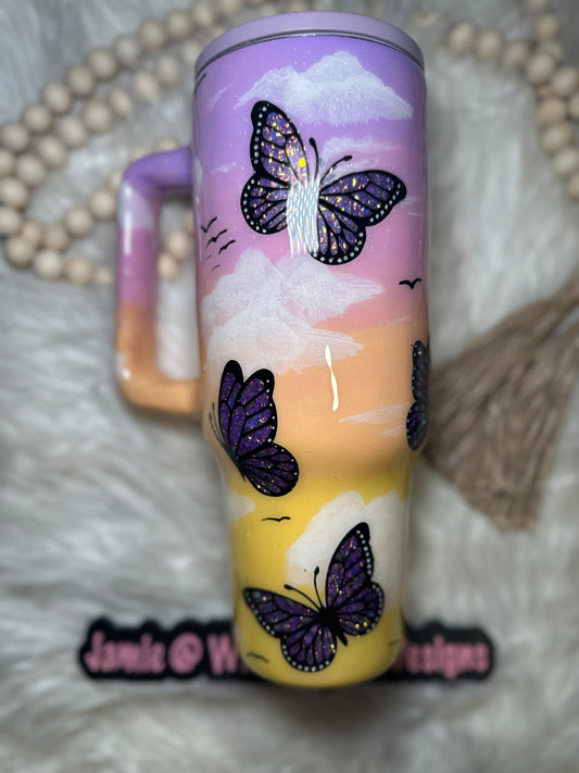 Butterfly hand painted 40 oz