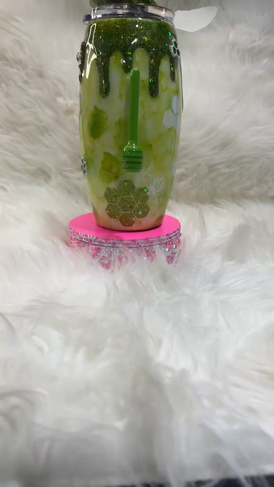 Green watercolor bee tumbler