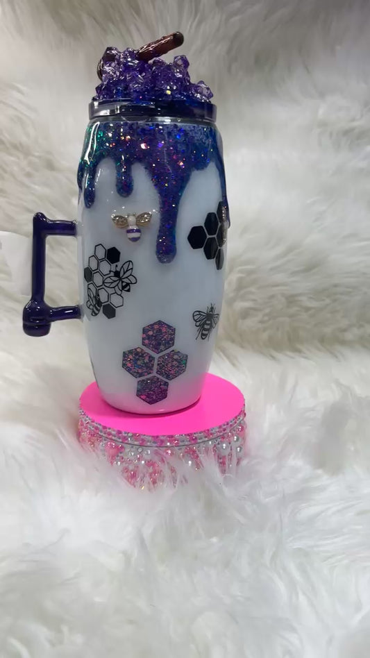 Purple & white bee tumbler